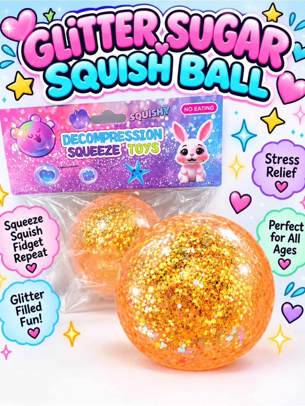 Glitter Sugar Squish Ball - Orange 🍊